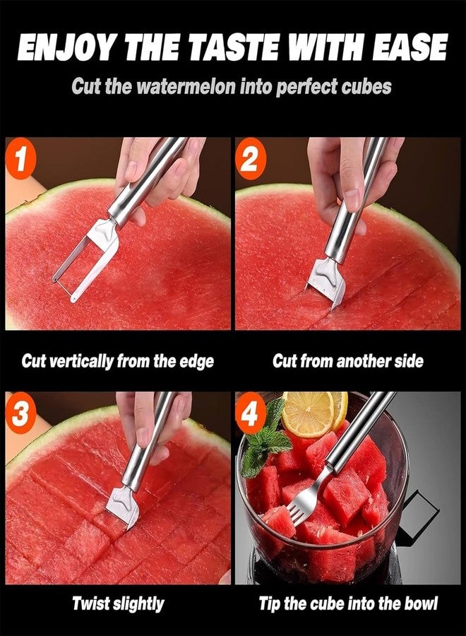Hatanu Mall 2 Pack Watermelon Fork Cutter Slicer Tool, 2-in-1 Stainless Steel Fruit Cutter Melon Slicer Cutter Tool, Watermelon Cutting Tool for Home Party Camping Kitchen Gadget - Image 3